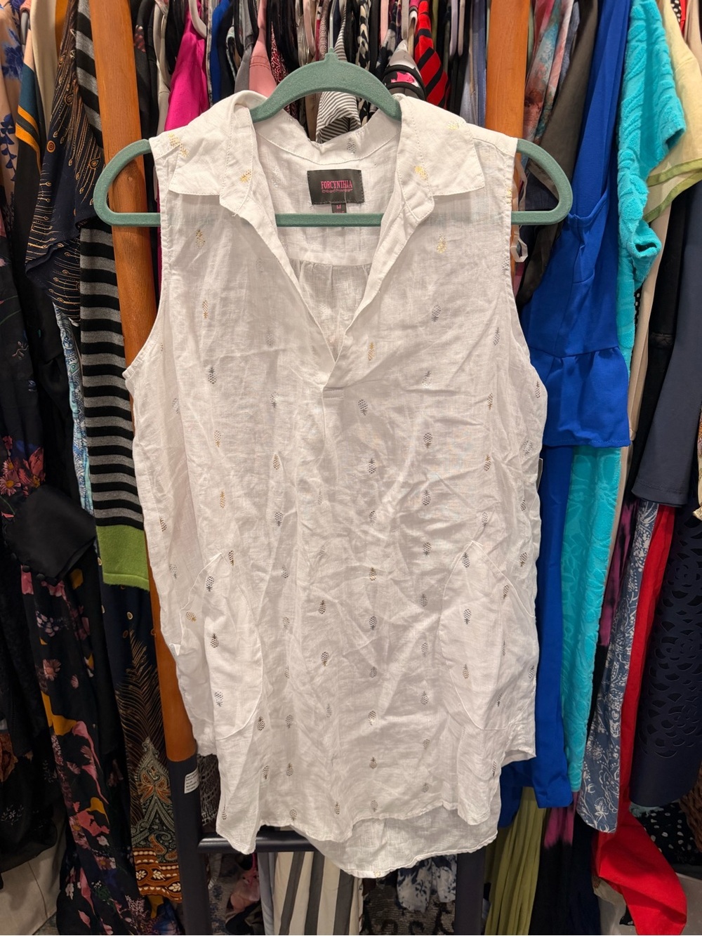 Forcynthia White Sleeveless Linen shift